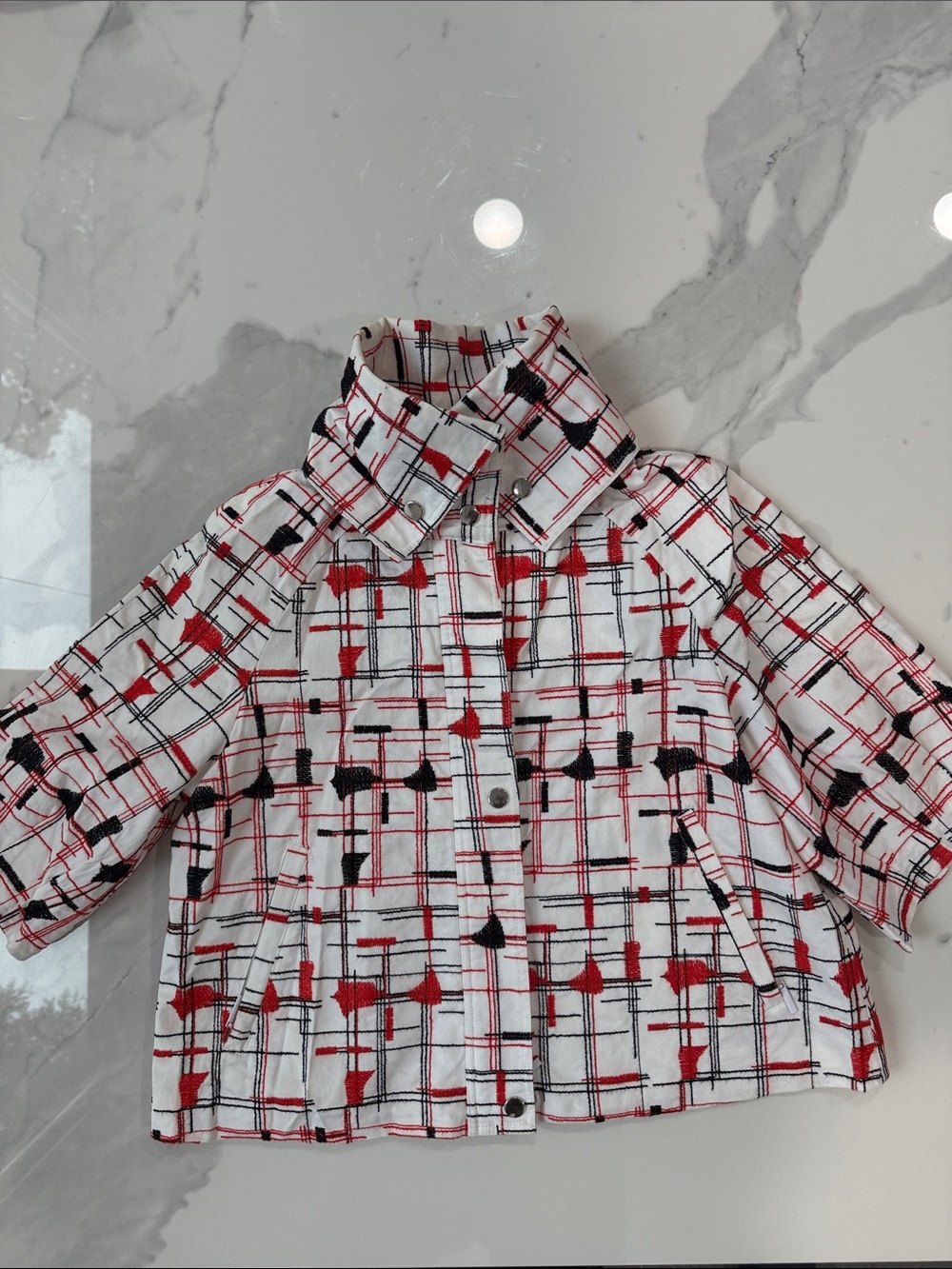 Samual Dong off White Plaid Jacket with Red & Black Accents
